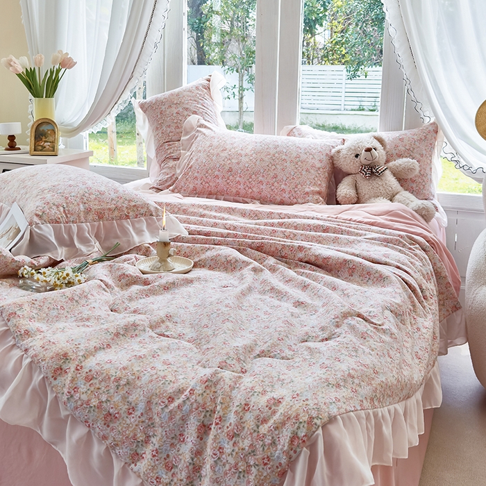 91家纺网 家纺一手货源 找家纺 梦莱斯 2025新款夏被四件套 玫瑰庄园-桔