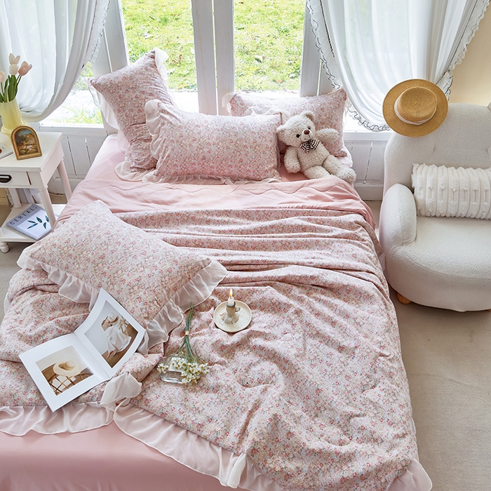 91家纺网 家纺一手货源 找家纺 梦莱斯 2025新款夏被四件套 玫瑰庄园-桔