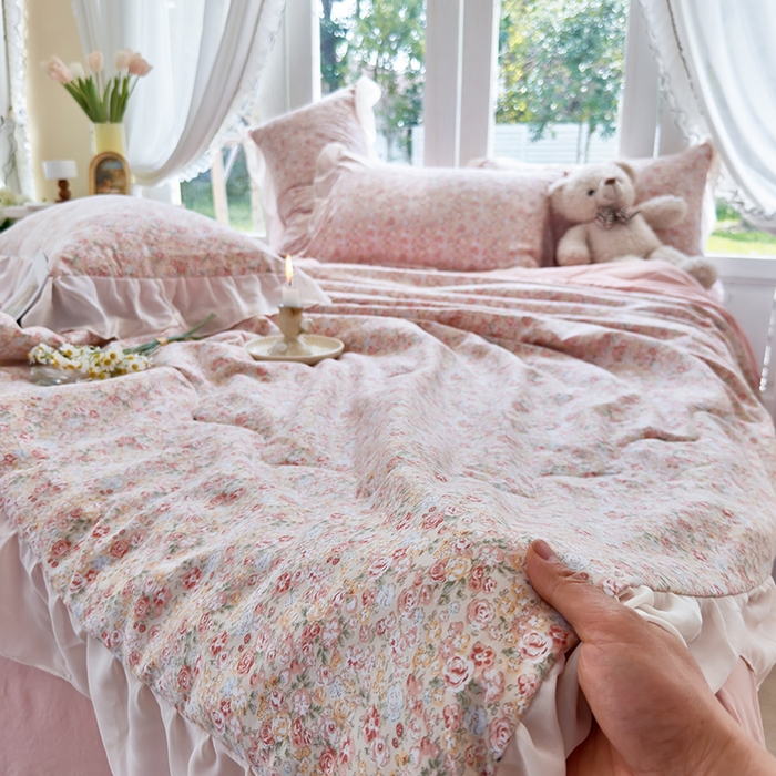 91家纺网 家纺一手货源 找家纺 梦莱斯 2025新款夏被四件套 玫瑰庄园-桔