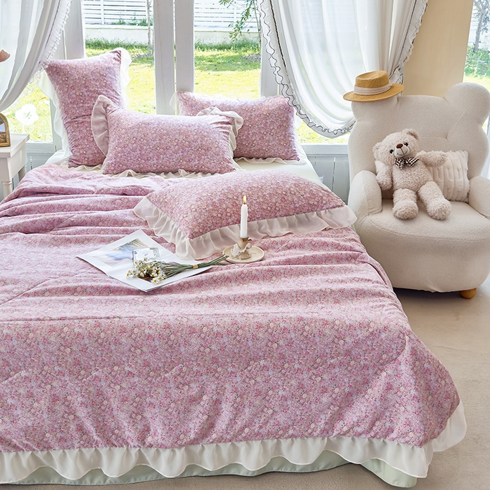 91家纺网 家纺一手货源 找家纺 梦莱斯 2025新款夏被四件套 玫瑰庄园豆沙