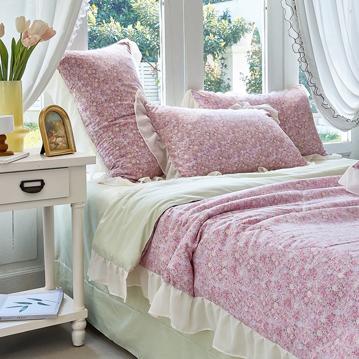 91家纺网 家纺一手货源 找家纺 梦莱斯 2025新款夏被四件套 玫瑰庄园豆沙