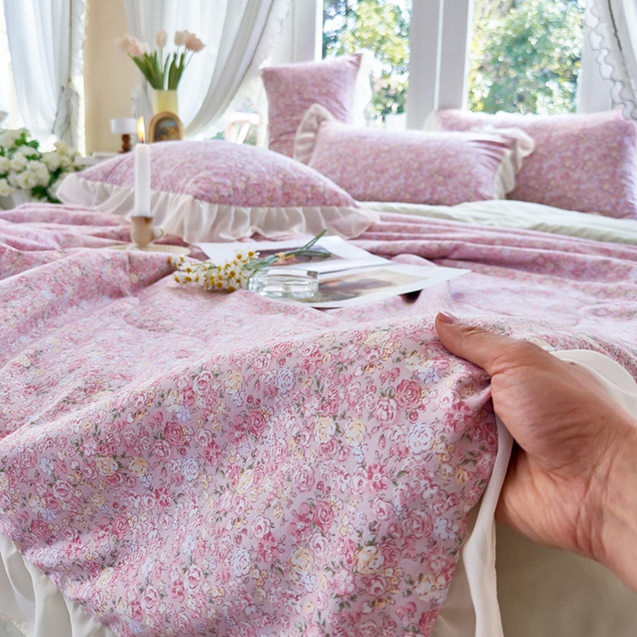 91家纺网 家纺一手货源 找家纺 梦莱斯 2025新款夏被四件套 玫瑰庄园豆沙