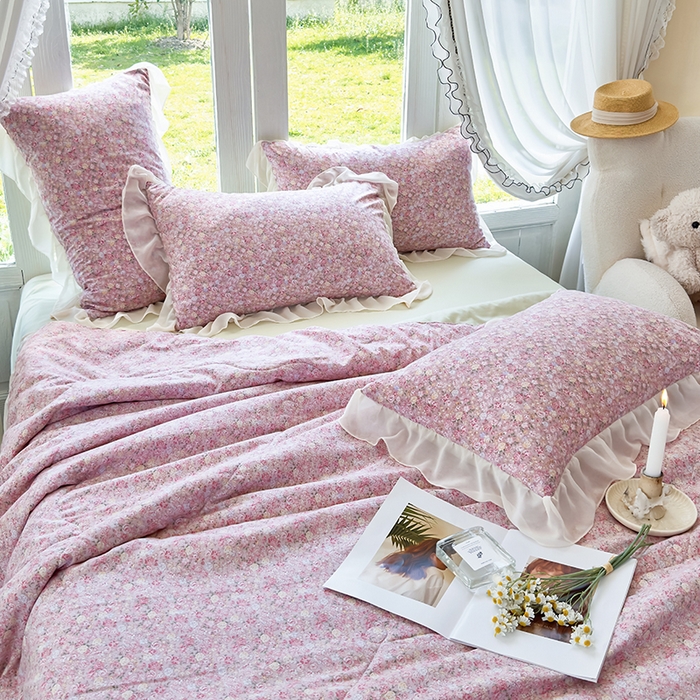 91家纺网 家纺一手货源 找家纺 梦莱斯 2025新款夏被四件套 玫瑰庄园豆沙