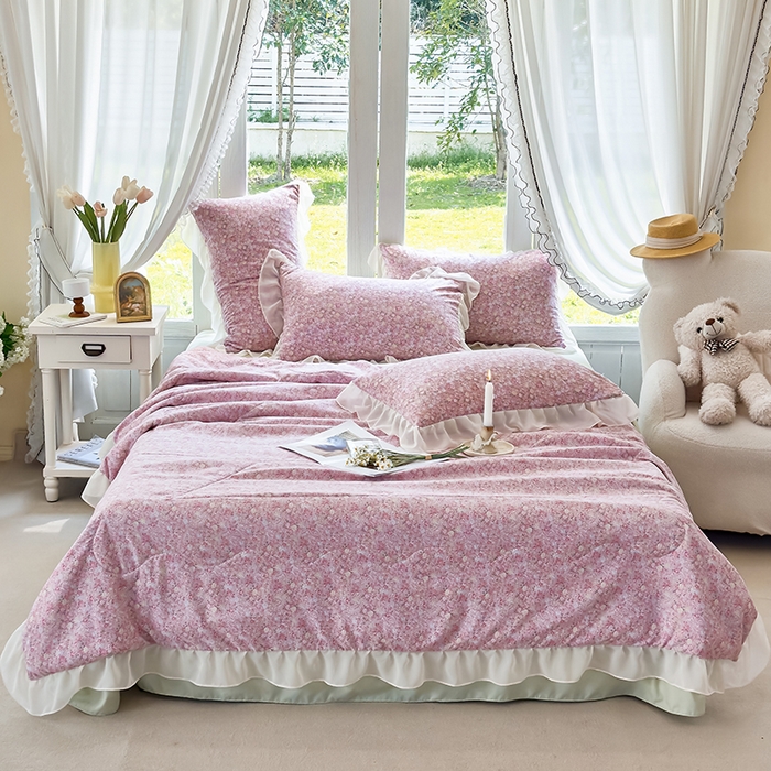 91家纺网 家纺一手货源 找家纺 梦莱斯 2025新款夏被四件套 玫瑰庄园豆沙