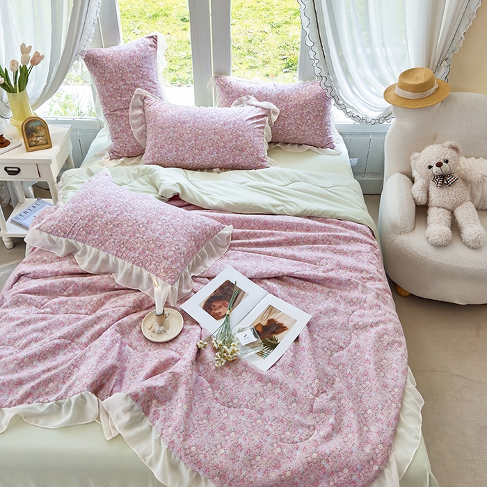 91家纺网 家纺一手货源 找家纺 梦莱斯 2025新款夏被四件套 玫瑰庄园豆沙