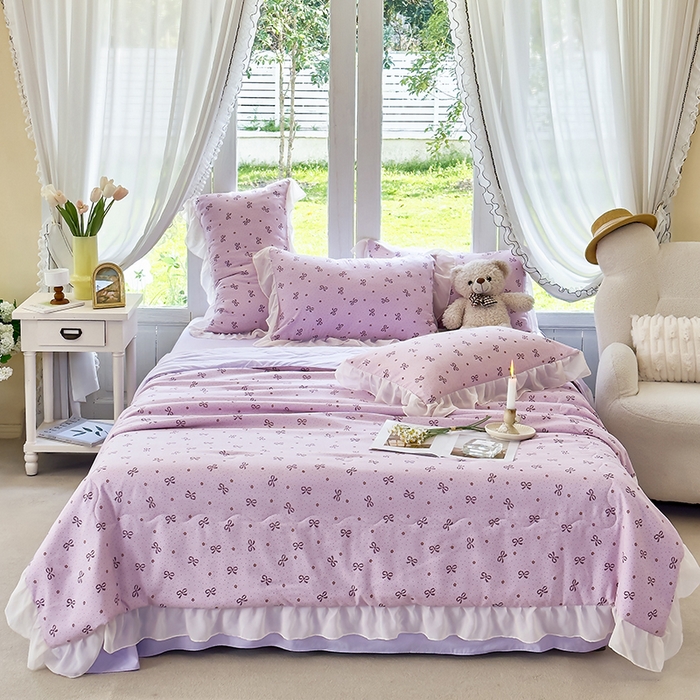 91家纺网 家纺一手货源 找家纺 梦莱斯 2025新款夏被四件套 米妮-豆沙