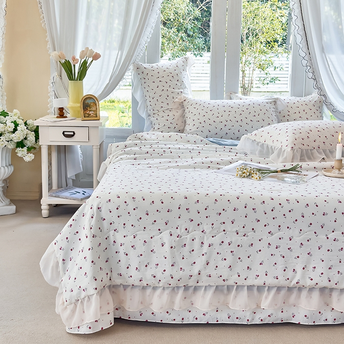 91家纺网 家纺一手货源 找家纺 梦莱斯 2025新款夏被四件套 木莲花-粉