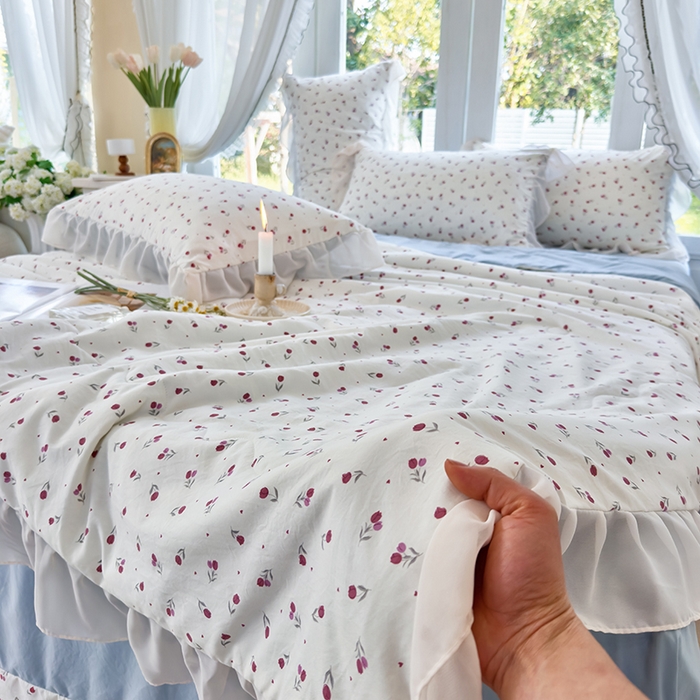 91家纺网 家纺一手货源 找家纺 梦莱斯 2025新款夏被四件套 木莲花-粉