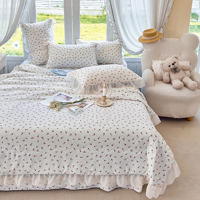 91家纺网 家纺一手货源 找家纺 梦莱斯 2025新款夏被四件套 木莲花-粉