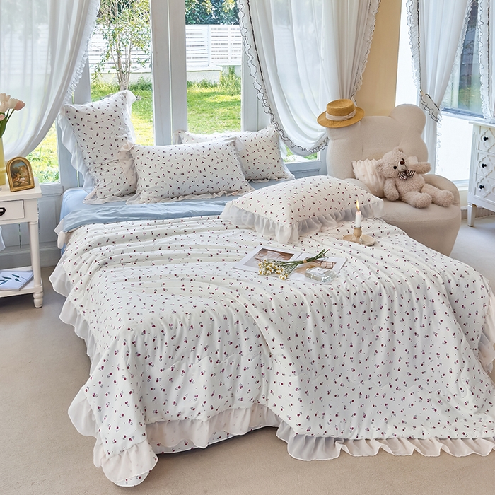 91家纺网 家纺一手货源 找家纺 梦莱斯 2025新款夏被四件套 木莲花-粉