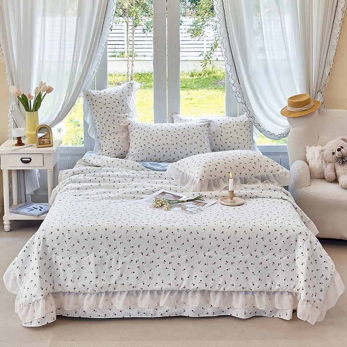 91家纺网 家纺一手货源 找家纺 梦莱斯 2025新款夏被四件套 木莲花-粉