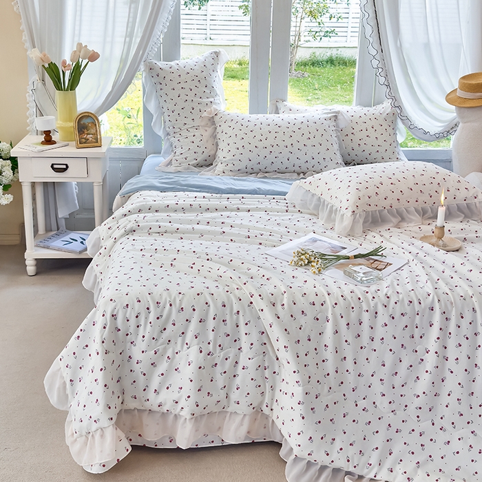 91家纺网 家纺一手货源 找家纺 梦莱斯 2025新款夏被四件套 木莲花-粉