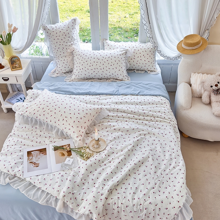 91家纺网 家纺一手货源 找家纺 梦莱斯 2025新款夏被四件套 木莲花-粉