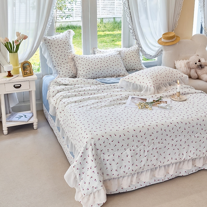 91家纺网 家纺一手货源 找家纺 梦莱斯 2025新款夏被四件套 木莲花-粉