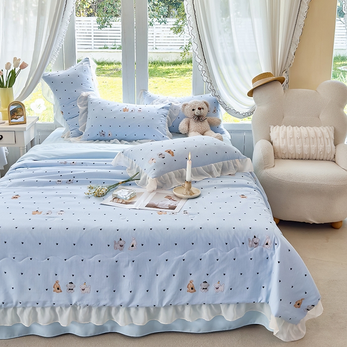 91家纺网 家纺一手货源 找家纺 梦莱斯 2025新款夏被四件套 萨摩耶-兰