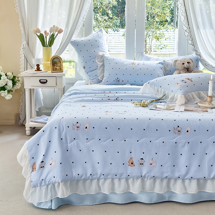 91家纺网 家纺一手货源 找家纺 梦莱斯 2025新款夏被四件套 萨摩耶-兰