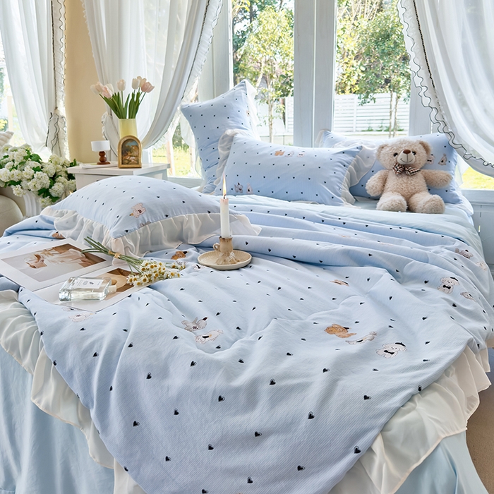 91家纺网 家纺一手货源 找家纺 梦莱斯 2025新款夏被四件套 萨摩耶-兰