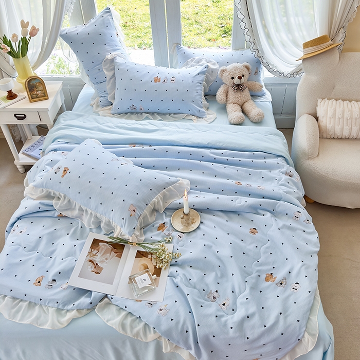 91家纺网 家纺一手货源 找家纺 梦莱斯 2025新款夏被四件套 萨摩耶-兰