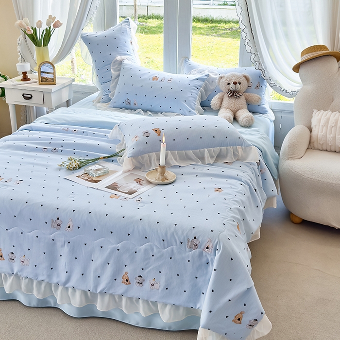 91家纺网 家纺一手货源 找家纺 梦莱斯 2025新款夏被四件套 萨摩耶-兰