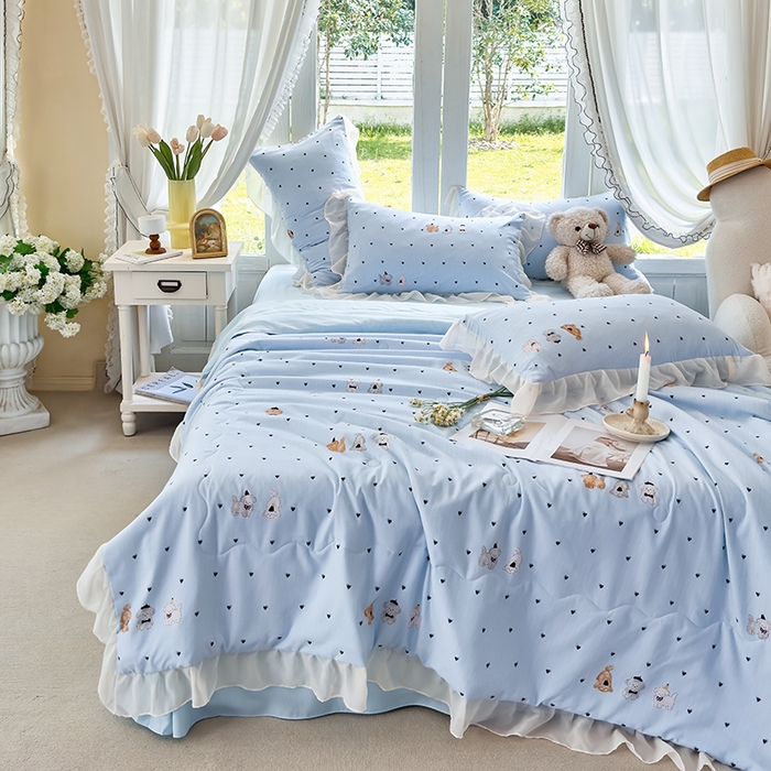 91家纺网 家纺一手货源 找家纺 梦莱斯 2025新款夏被四件套 萨摩耶-兰