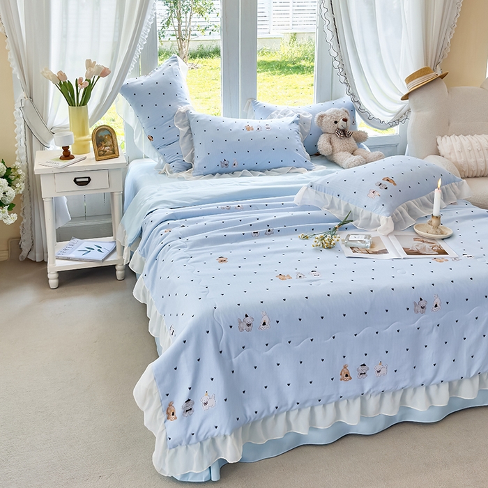 91家纺网 家纺一手货源 找家纺 梦莱斯 2025新款夏被四件套 萨摩耶-兰