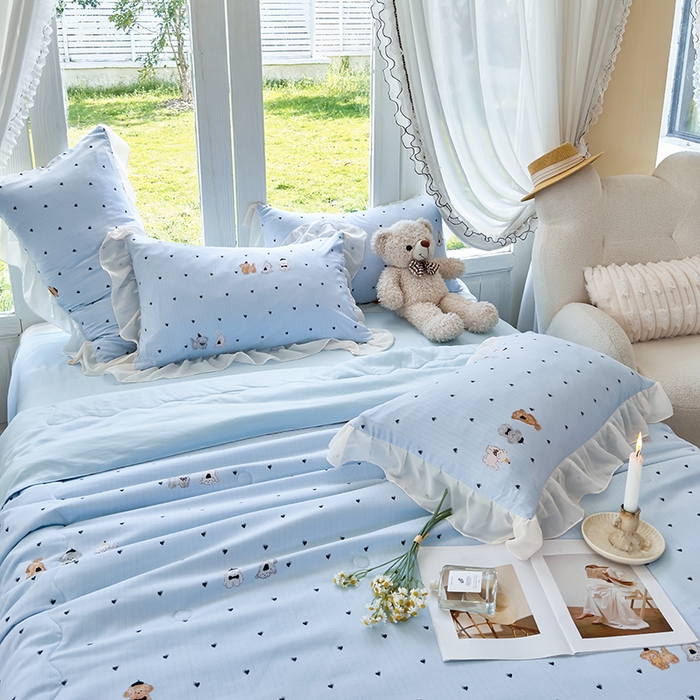 91家纺网 家纺一手货源 找家纺 梦莱斯 2025新款夏被四件套 萨摩耶-兰