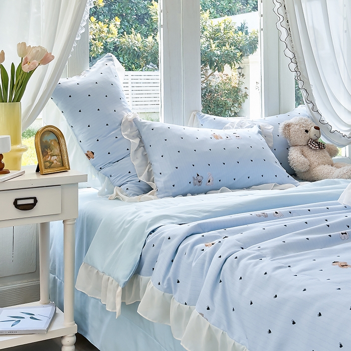 91家纺网 家纺一手货源 找家纺 梦莱斯 2025新款夏被四件套 萨摩耶-兰