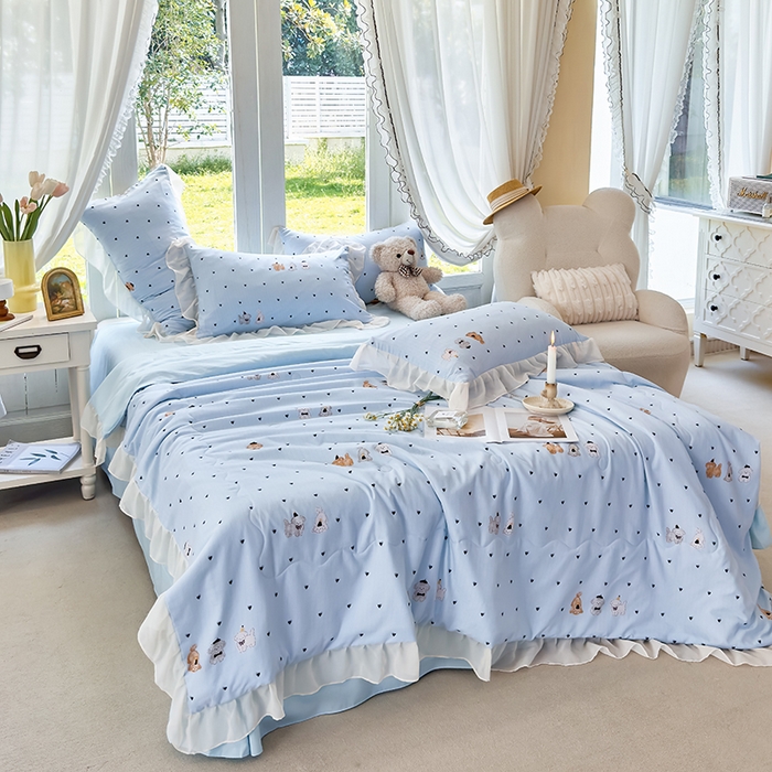 91家纺网 家纺一手货源 找家纺 梦莱斯 2025新款夏被四件套 萨摩耶-兰