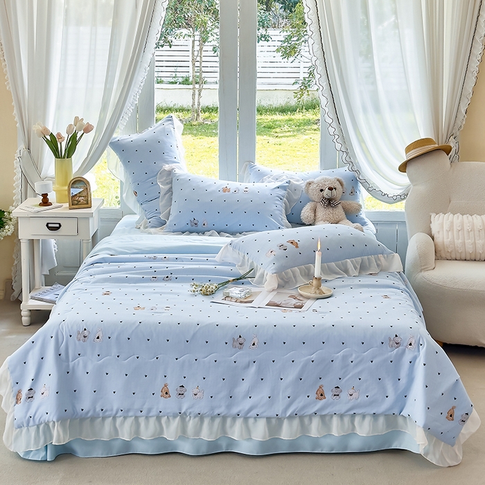 91家纺网 家纺一手货源 找家纺 梦莱斯 2025新款夏被四件套 萨摩耶-兰