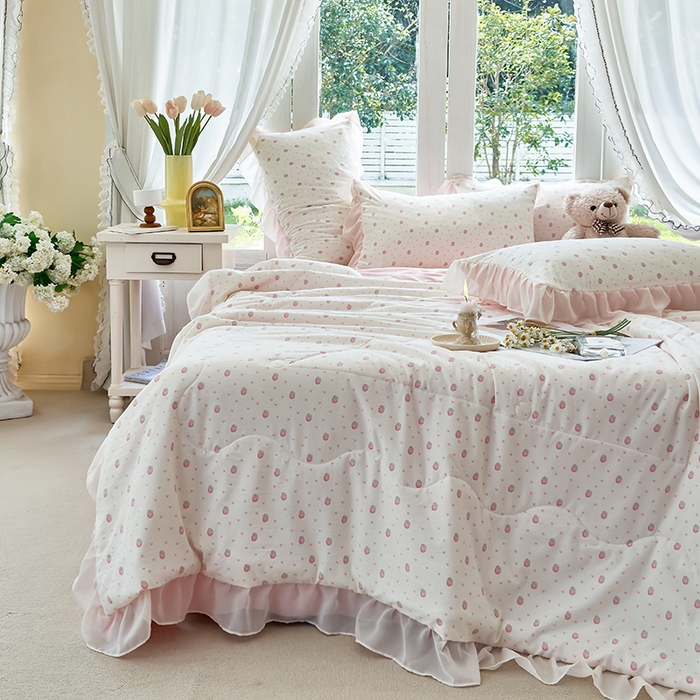 91家纺网 家纺一手货源 找家纺 梦莱斯 2025新款夏被四件套 甜心-粉