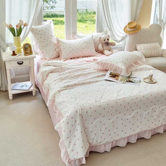 91家纺网 家纺一手货源 找家纺 梦莱斯 2025新款夏被四件套 甜心-粉