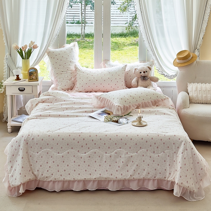 91家纺网 家纺一手货源 找家纺 梦莱斯 2025新款夏被四件套 甜心-粉