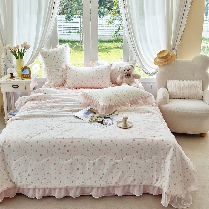 91家纺网 家纺一手货源 找家纺 梦莱斯 2025新款夏被四件套 甜心-粉