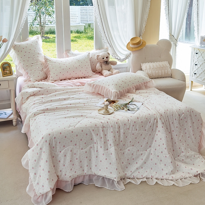 91家纺网 家纺一手货源 找家纺 梦莱斯 2025新款夏被四件套 甜心-粉