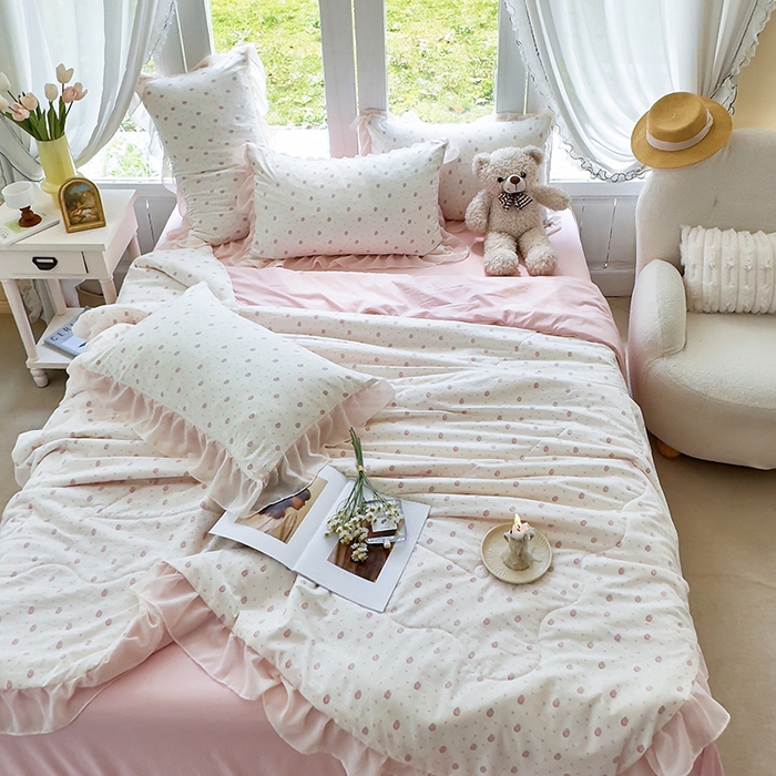 91家纺网 家纺一手货源 找家纺 梦莱斯 2025新款夏被四件套 甜心-粉