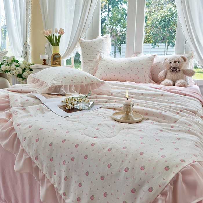 91家纺网 家纺一手货源 找家纺 梦莱斯 2025新款夏被四件套 甜心-粉