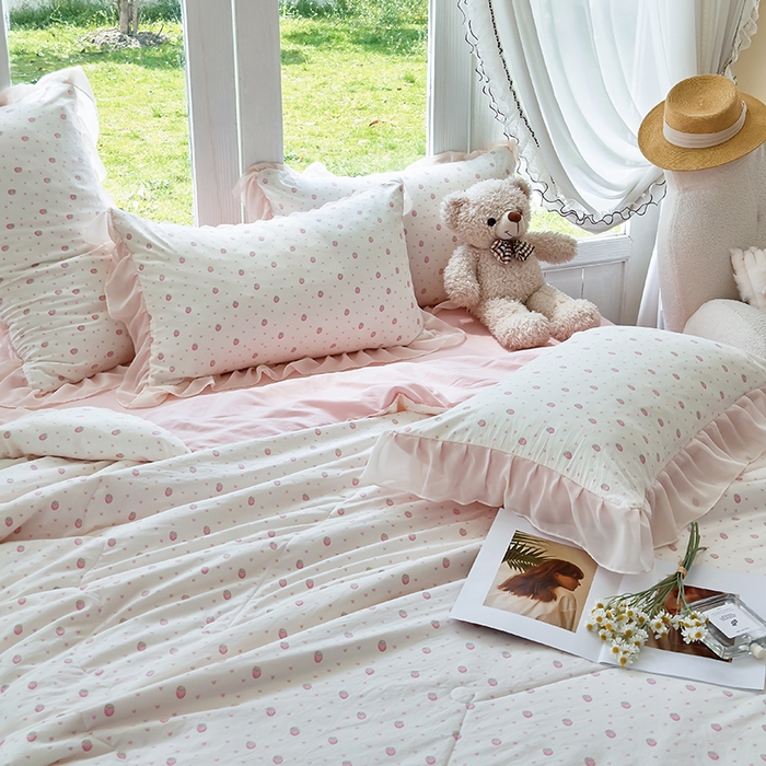 91家纺网 家纺一手货源 找家纺 梦莱斯 2025新款夏被四件套 甜心-粉