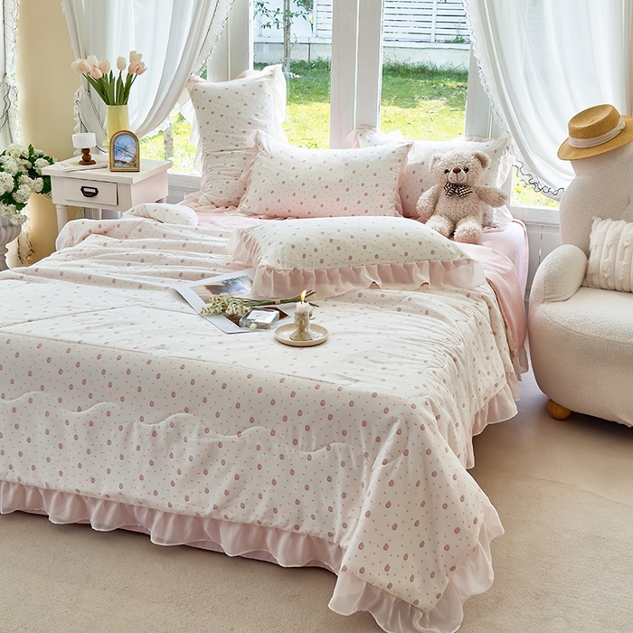 91家纺网 家纺一手货源 找家纺 梦莱斯 2025新款夏被四件套 甜心-粉