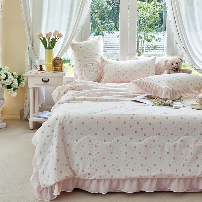 91家纺网 家纺一手货源 找家纺 梦莱斯 2025新款夏被四件套 甜心-粉