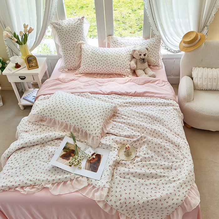 91家纺网 家纺一手货源 找家纺 梦莱斯 2025新款夏被四件套 小樱桃-豆沙