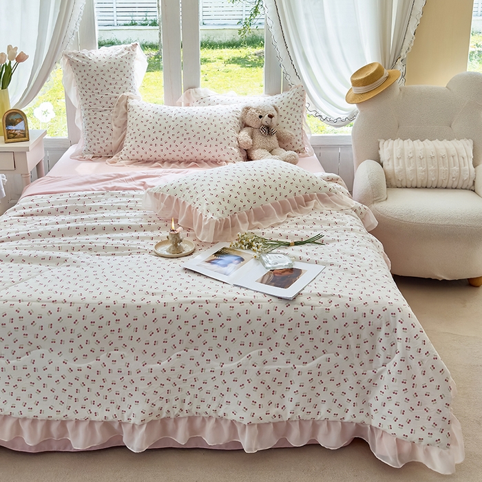 91家纺网 家纺一手货源 找家纺 梦莱斯 2025新款夏被四件套 小樱桃-豆沙