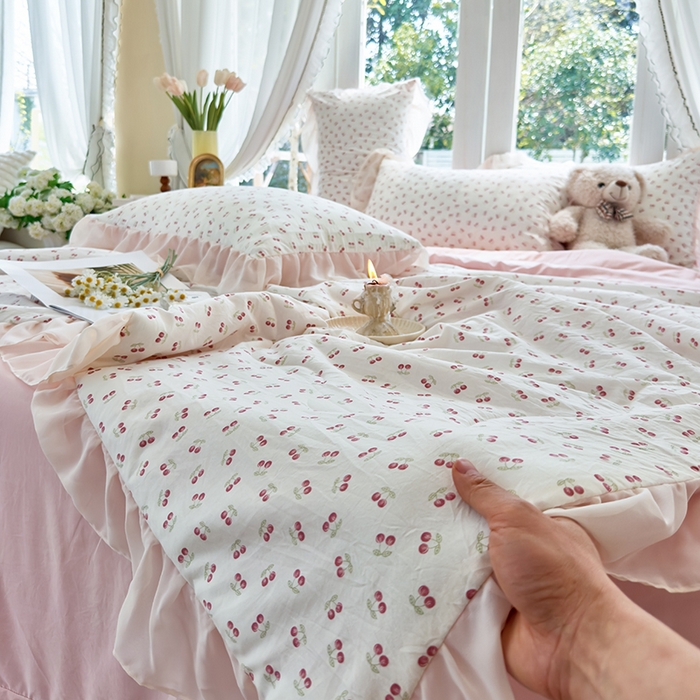 91家纺网 家纺一手货源 找家纺 梦莱斯 2025新款夏被四件套 小樱桃-豆沙