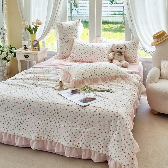 91家纺网 家纺一手货源 找家纺 梦莱斯 2025新款夏被四件套 小樱桃-豆沙