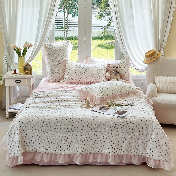 91家纺网 家纺一手货源 找家纺 梦莱斯 2025新款夏被四件套 小樱桃-豆沙