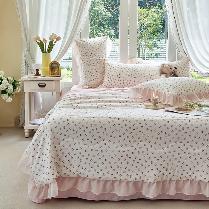 91家纺网 家纺一手货源 找家纺 梦莱斯 2025新款夏被四件套 小樱桃-豆沙