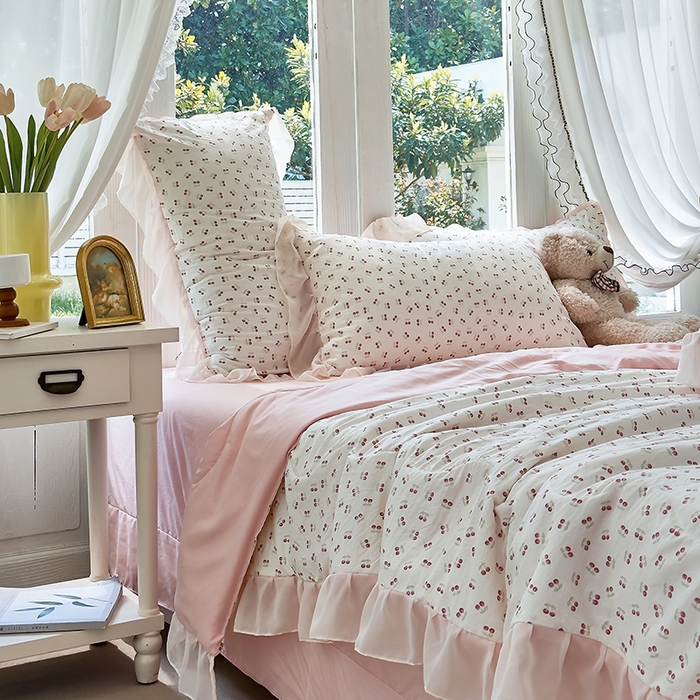 91家纺网 家纺一手货源 找家纺 梦莱斯 2025新款夏被四件套 小樱桃-豆沙