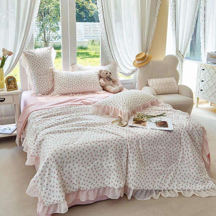 91家纺网 家纺一手货源 找家纺 梦莱斯 2025新款夏被四件套 小樱桃-豆沙