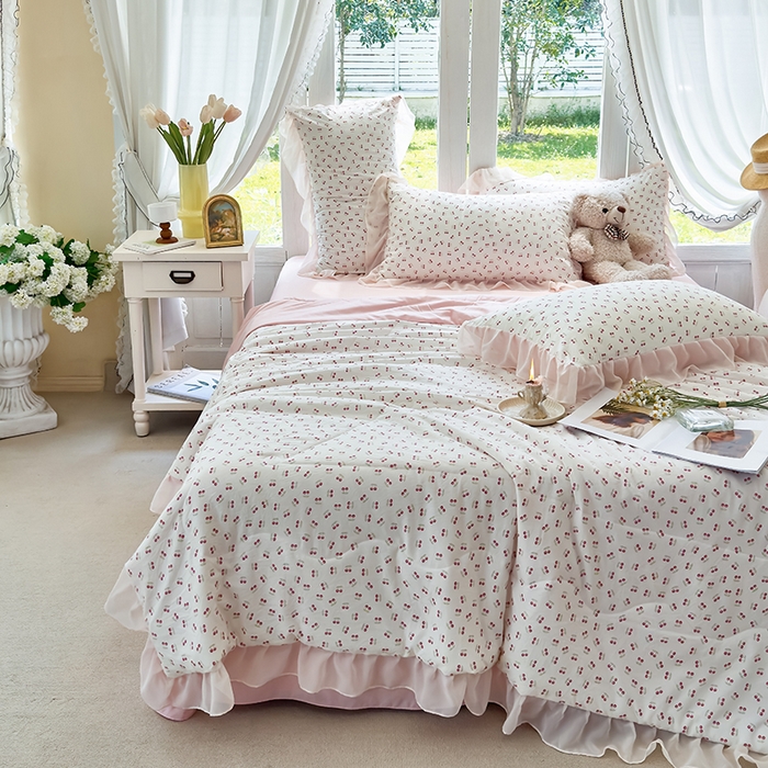 91家纺网 家纺一手货源 找家纺 梦莱斯 2025新款夏被四件套 小樱桃-豆沙