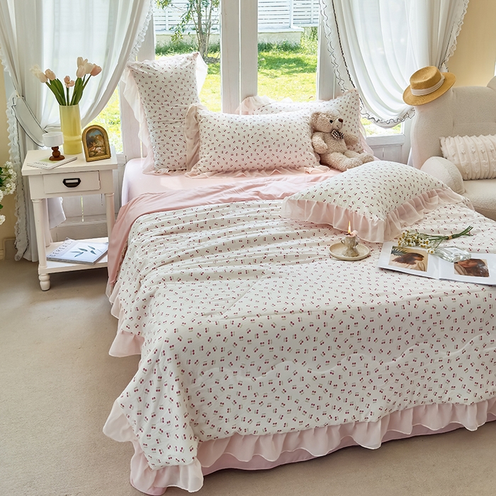 91家纺网 家纺一手货源 找家纺 梦莱斯 2025新款夏被四件套 小樱桃-豆沙