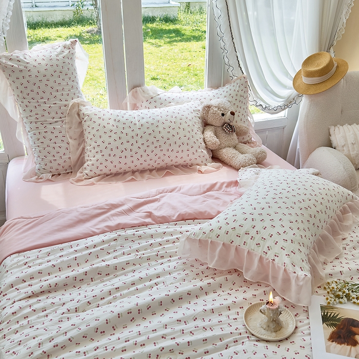 91家纺网 家纺一手货源 找家纺 梦莱斯 2025新款夏被四件套 小樱桃-豆沙